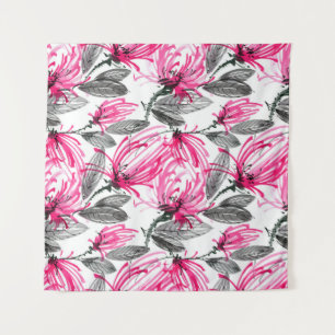 Tenture Fleur rouge orientale : Motif d'aquarelle.