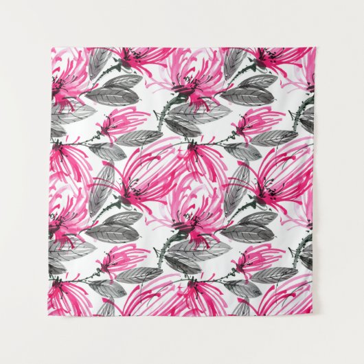 Tenture Fleur rouge orientale : Motif d'aquarelle. (Devant)