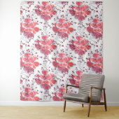 Tenture Fleur rouge rose sur blanc. (En situation)