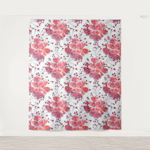 Tenture Fleur rouge rose sur blanc.
