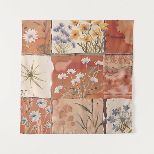 Tenture Fleur sauvage en terre cuite Patchwork Rustique Bo (Devant)