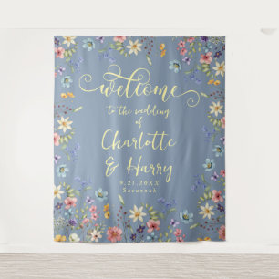 Tenture Fleur sauvage moderne Mariage bleu Accueil arrière