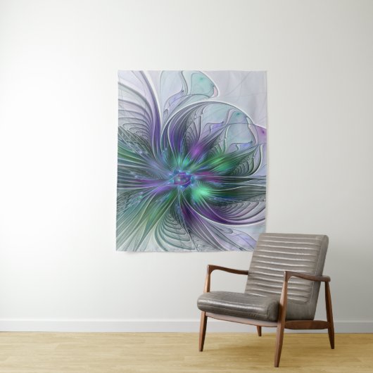 Tenture Fleur vert violet Art Abstrait moderne Fractal (En situation)