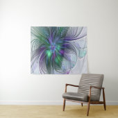 Tenture Fleur verte abstraite moderne fractale violette (En situation (horizontale))