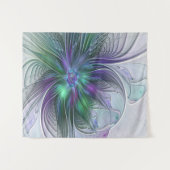 Tenture Fleur verte abstraite moderne fractale violette (Devant (Horizontal))