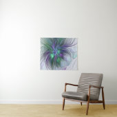 Tenture Fleur verte abstraite moderne fractale violette (En situation (horizontale))