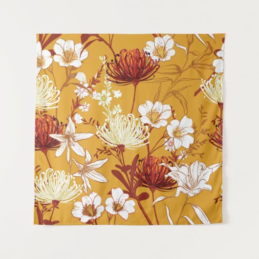 Tenture Fleuron Rétro : Art de la ligne florale inachevé (Devant)