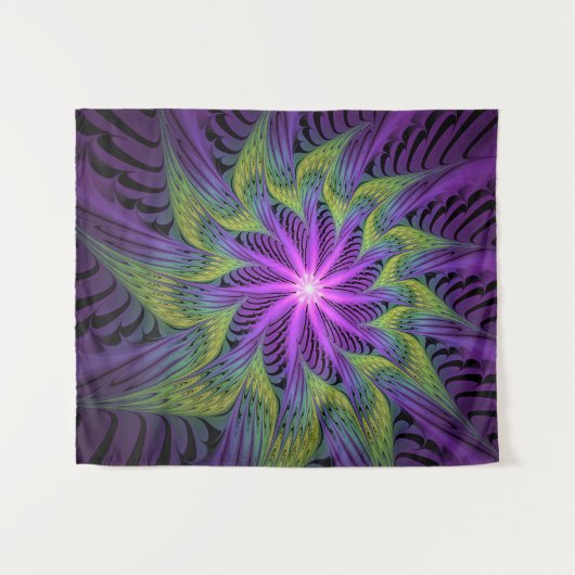 Tenture Fleuron vert violet Art Abstrait fractal moderne (Devant (Horizontal))