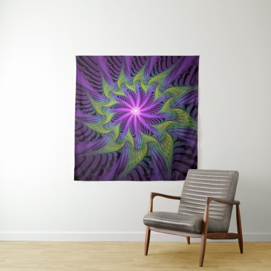 Tenture Fleuron vert violet Art Abstrait fractal moderne (En situation)