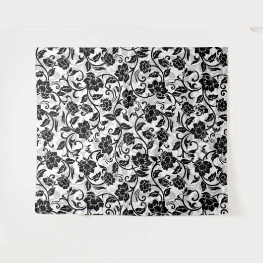 Tenture Fleurs à rayures noir et gris (Devant (Horizontal))