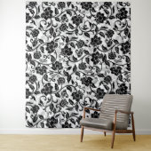 Tenture Fleurs à rayures noir et gris (En situation)
