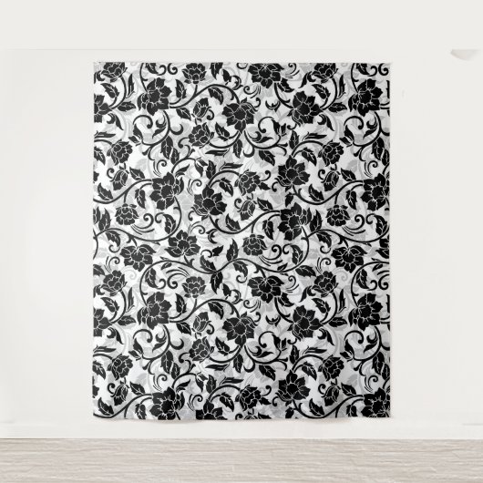 Tenture Fleurs à rayures noir et gris (Devant)