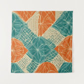 Tenture Fleurs abstraites sarcelle, orange et chamois (Devant (Horizontal))