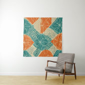 Tenture Fleurs abstraites sarcelle, orange et chamois (En situation (horizontale))