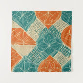 Tenture Fleurs abstraites sarcelle, orange et chamois (Devant)