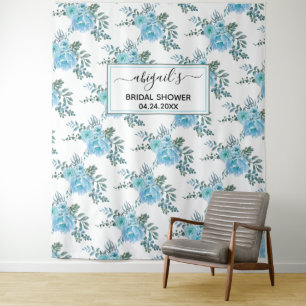 Tenture Fleurs aquarelles bleues décoration florale pour b