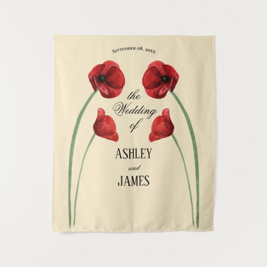Tenture Fleurs arquées de coquelicot rouge Mariage Moderne (Devant)