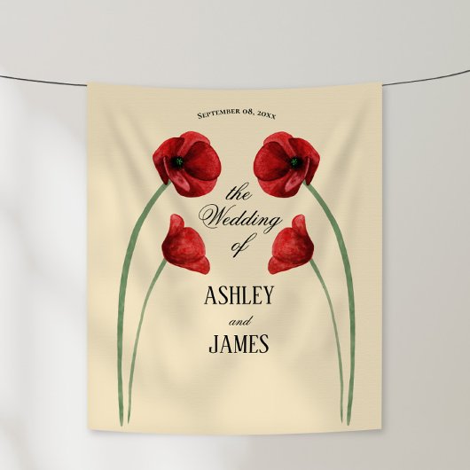 Tenture Fleurs arquées de coquelicot rouge Mariage Moderne