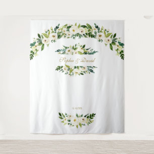 Tenture Fleurs blanches délicates Mariage Photo Booth Prop