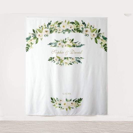 Tenture Fleurs blanches délicates Mariage Photo Booth Prop (Devant)