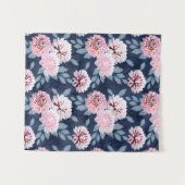 Tenture Fleurs blanches et roses sur bleu foncé. (Devant (Horizontal))