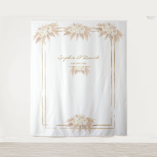 Tenture Fleurs Blanches Herbe des Pampas Photobooth Mariag (Devant)