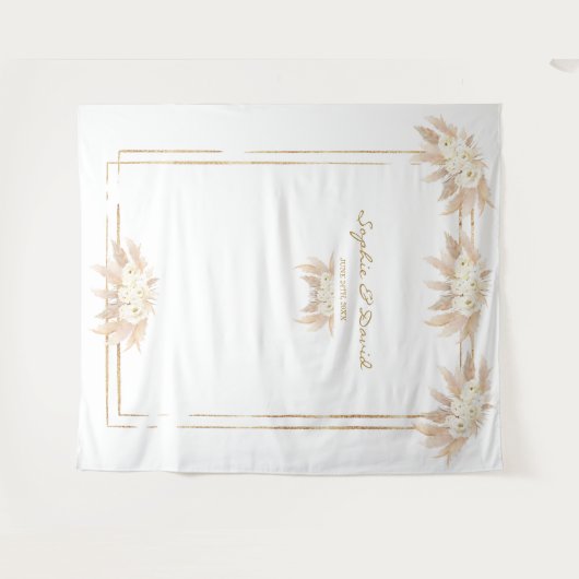 Tenture Fleurs blanches Pampas Grass Photo Booth Mariage (Devant (Horizontal))