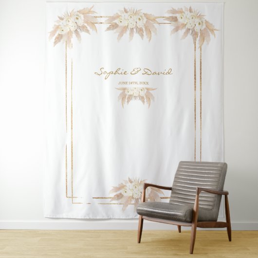 Tenture Fleurs blanches Pampas Grass Photo Booth Mariage (En situation)