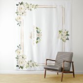 Tenture Fleurs Blanches Photobooth Or ! 8e Anniversaire (En situation)