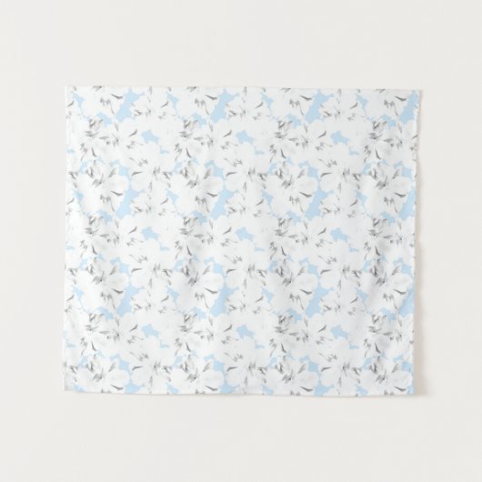 Tenture Fleurs blanches sur bleu clair. (Devant (Horizontal))