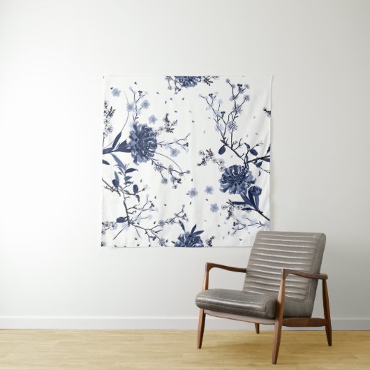 Tenture Fleurs bleues (En situation (horizontale))
