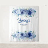 Tenture Fleurs bleues élégantes et confettis argentés (Devant)