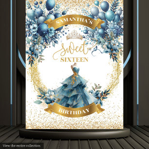 Tenture Fleurs bleues et dorées Fête des seize ans Murale