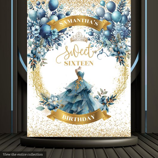 Tenture Fleurs bleues et dorées Fête des seize ans Murale