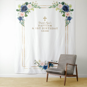 Tenture Fleurs Bleues et Rose Tendres Photobooth Anniversa