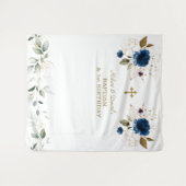 Tenture Fleurs Bleues Garçons Jumeaux 1er Anniversaire Bap (Devant (Horizontal))