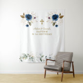 Tenture Fleurs Bleues Garçons Jumeaux 1er Anniversaire Bap (En situation)