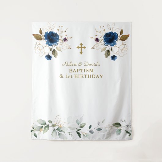 Tenture Fleurs Bleues Garçons Jumeaux 1er Anniversaire Bap (Devant)