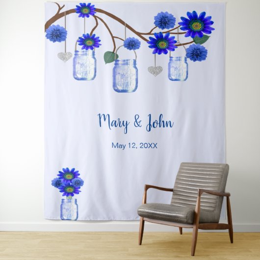Tenture Fleurs bleues Mason Jars Fond photo (En situation)