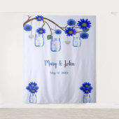 Tenture Fleurs bleues Mason Jars Fond photo (Devant)