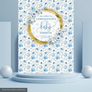 Tenture Fleurs bleues pastel adorables baby shower or en o
