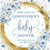 Tenture Fleurs bleues pastel adorables shower bébé doré