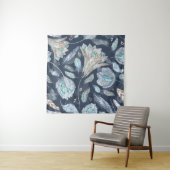 Tenture Fleurs Boho Chic : Aquarelle bleu foncé P (En situation)