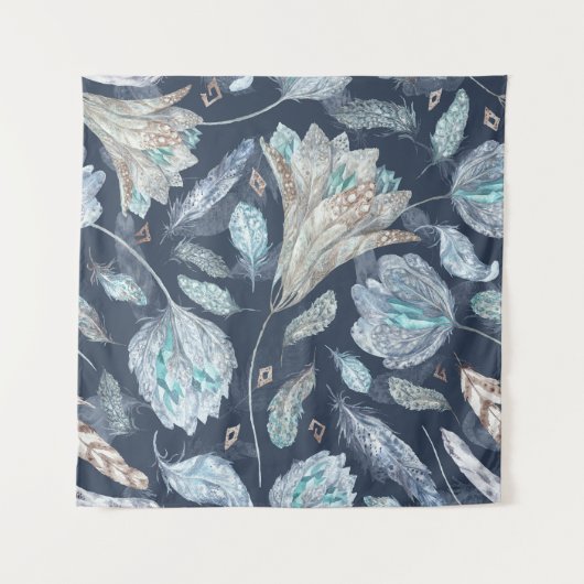 Tenture Fleurs Boho Chic : Aquarelle bleu foncé P (Devant)