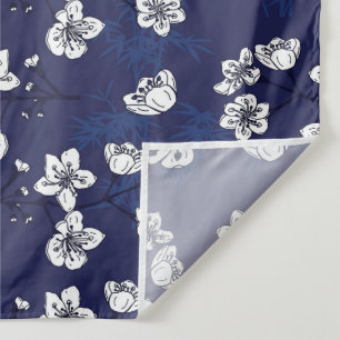 Tenture Fleurs botaniques bleues et blanches Hamptons