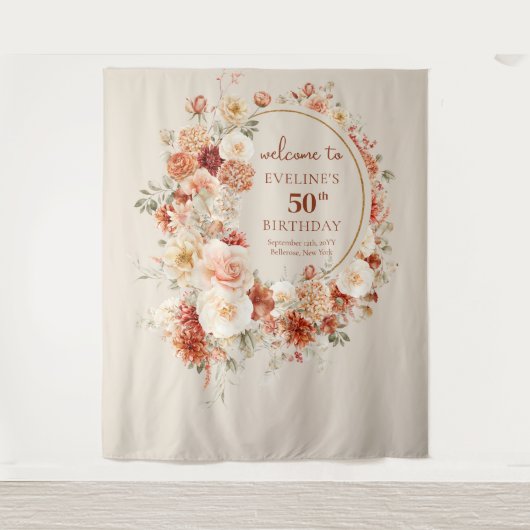 Tenture Fleurs bourgognes en cuivre blush tendance 50 ans (Devant)