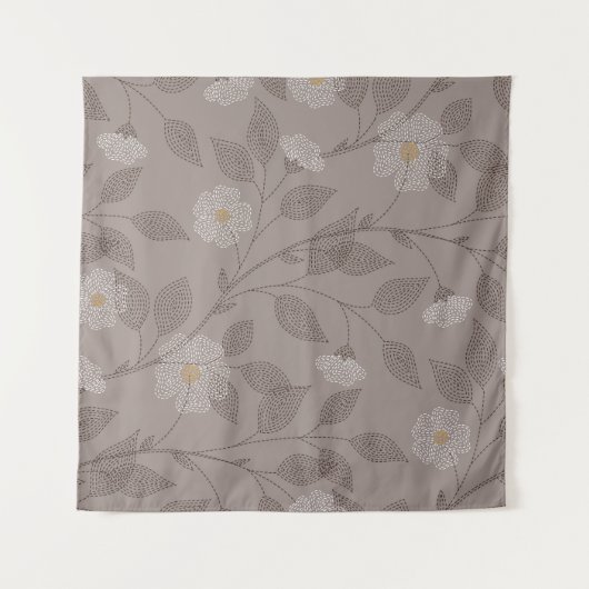 Tenture Fleurs brodées et feuilles, design sans soudure. (Devant (Horizontal))