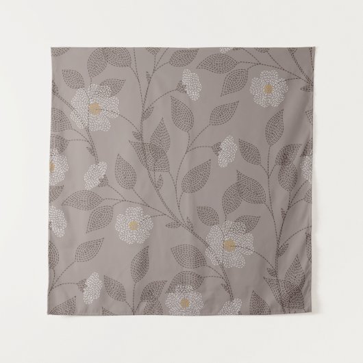 Tenture Fleurs brodées et feuilles, design sans soudure. (Devant)