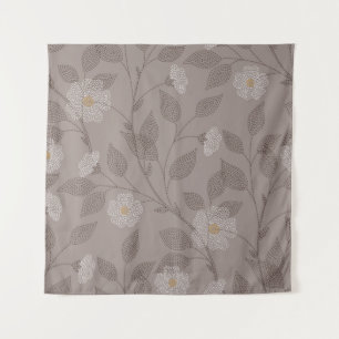 Tenture Fleurs brodées et feuilles sur arrière - plan brun