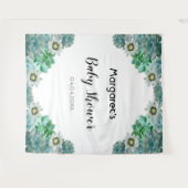 Tenture Fleurs cactus et succulents Baby shower blanc (Devant (Horizontal))